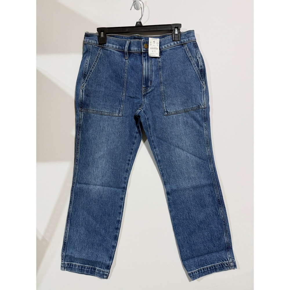 J.Crew Patch Pocket Jeans Womens 28P Blue NEW High Rise Straight Leg BT040
